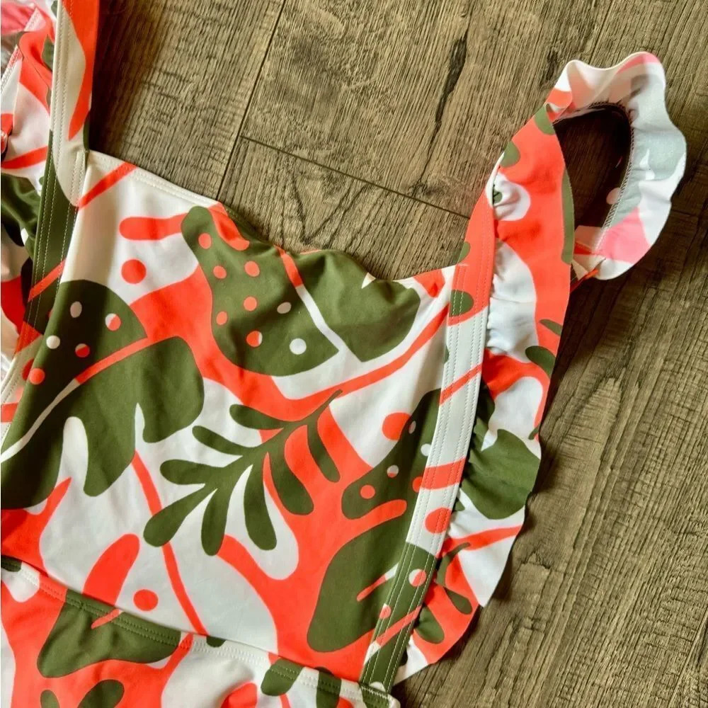 Aerie Tropical Print One Piece Swimsuit - Pink and Green - Picture 2 of 6